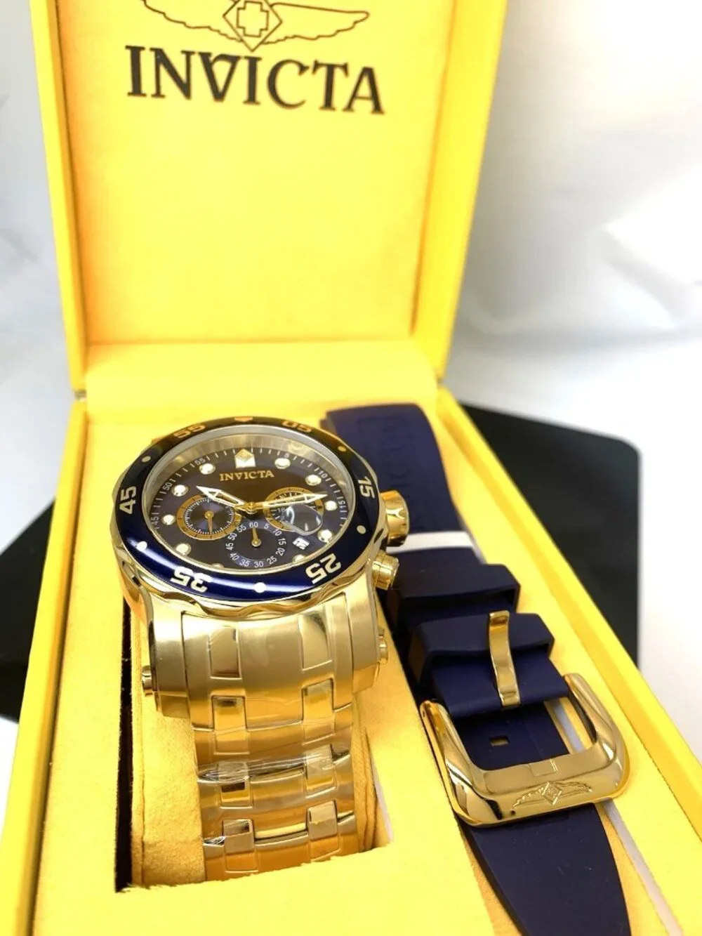 Invicta Men's Watch 23651 Pro Diver Quartz Blue Dial Gold Stainless Steel 48mm